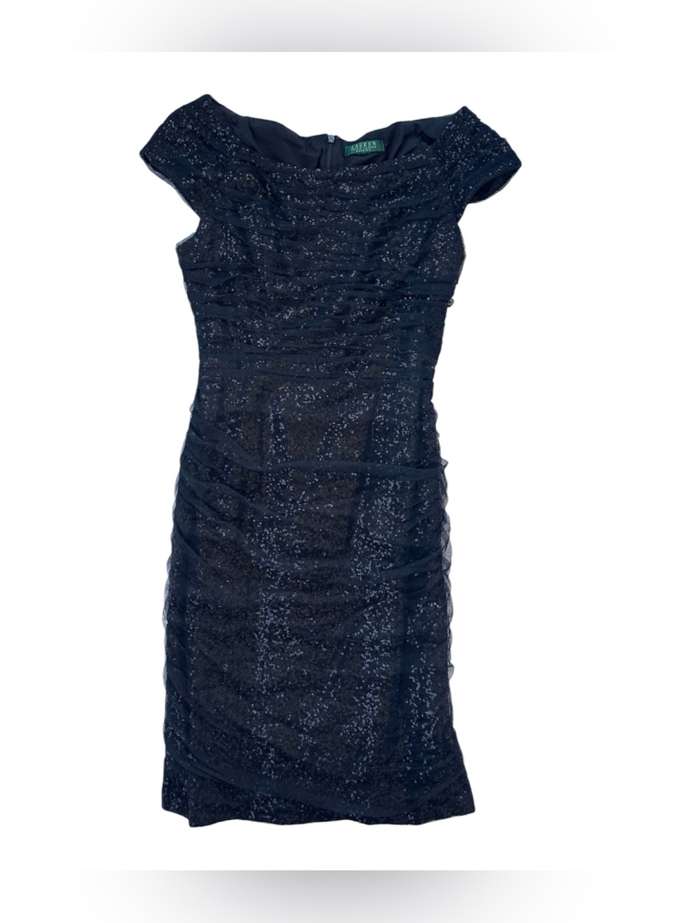 Lauren Ralph Lauren Black Sequin Ruched Cocktail Dress Size 8